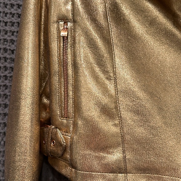 Gold faux leather motorcycle jacket by Anthropologie. - Picture 3 of 9